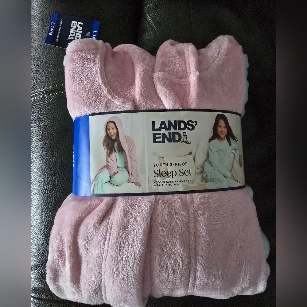 Lands' End Youth 3 - Piece Sleep Set Hooded Rob, Pajama Top & Pajama Bottom